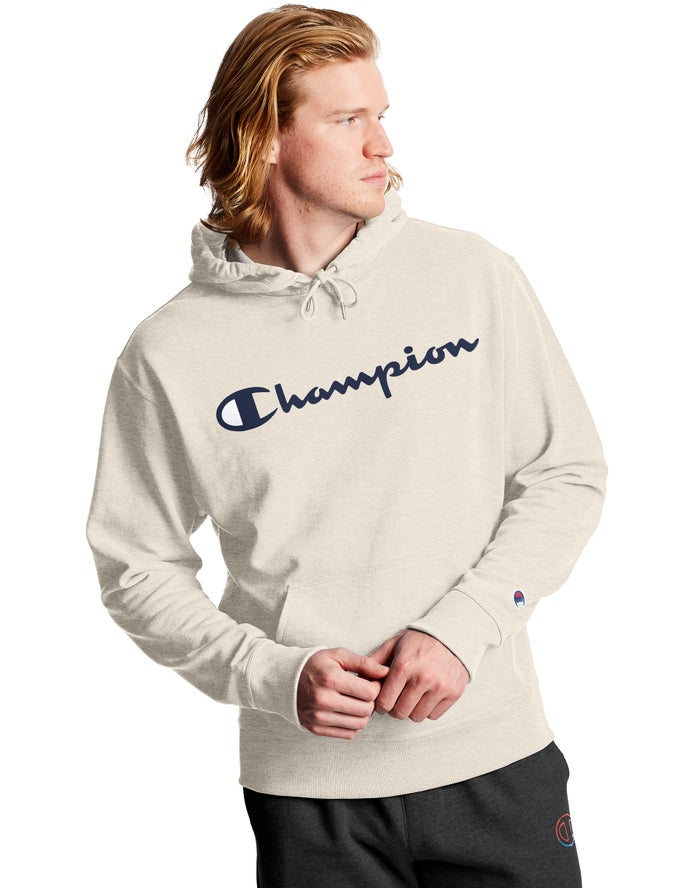 Champion Powerblend Fleece Script Logo Hoodie Heren - Room - Belgie 0836VPUOC